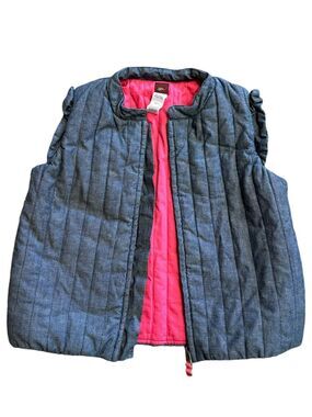Tea Collection Chambray Blue Lightweight Puffer Vest Ruffle Detail Girls Size 8